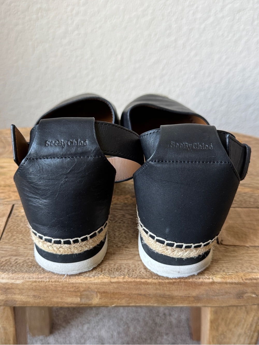 See by Chloe Black Leather Espadrille Sandals with Ankle Strap - Picture 4 of 5